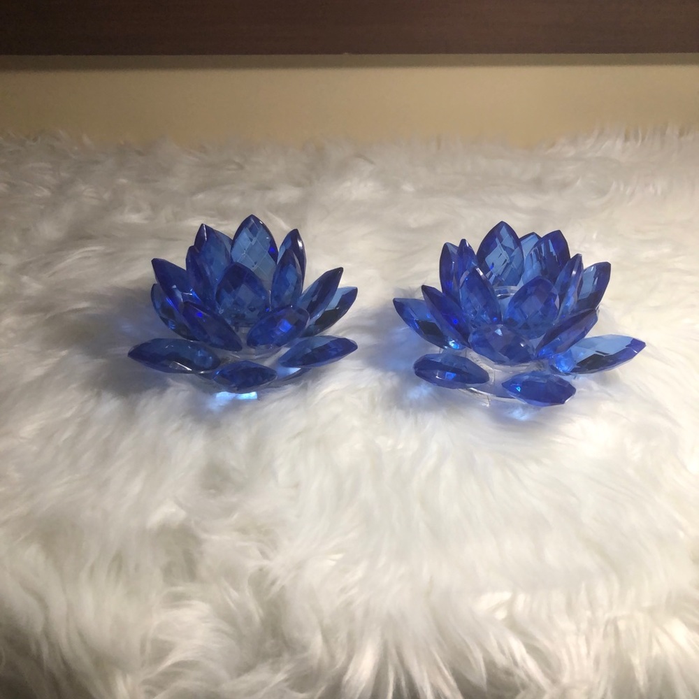 Shannon Blue Crystal Candlestick Holders